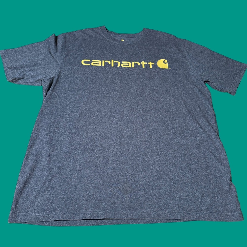 Carhartt Mens Large Original Fit T Shirt Gray Yellow Logo Workwear